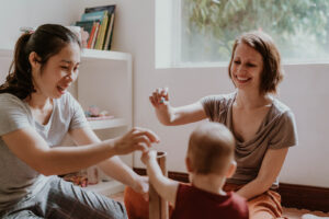 mom, nanny and baby